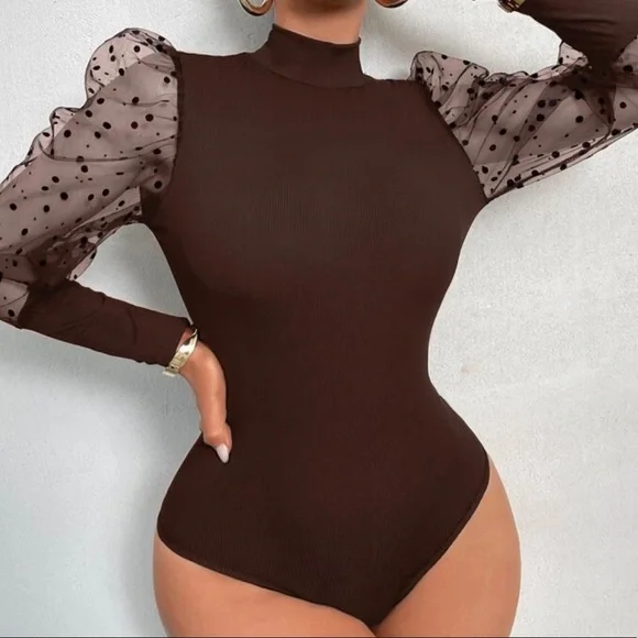 Green mesh dot sleeve bodysuit - Picture 3 of 16
